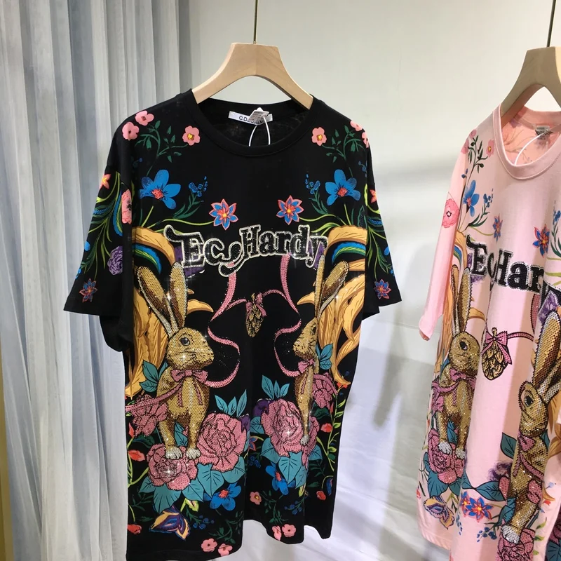 2022 New Fashion Summer Women Tees O-neck Bunny Flower Hot Drilling High Quality Cotton T-shirt Loose Short Sleeve Street Top
2022 New Fashion Summer Women Tees O-neck Bunny Flower Hot Drilling High Quality Cotton T-shirt Loose Short Sleeve Street Top