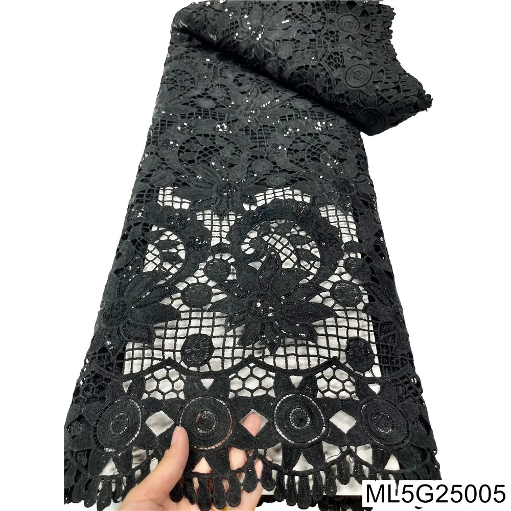 Black African Guipure Lace Fabric Embroidery Nigerian Guipure Cord Lace Fabric With Sequin For Party Dress ML5G250
Black African Guipure Lace Fabric Embroidery Nigerian Guipure Cord Lace Fabric With Sequin For Party Dress ML5G250