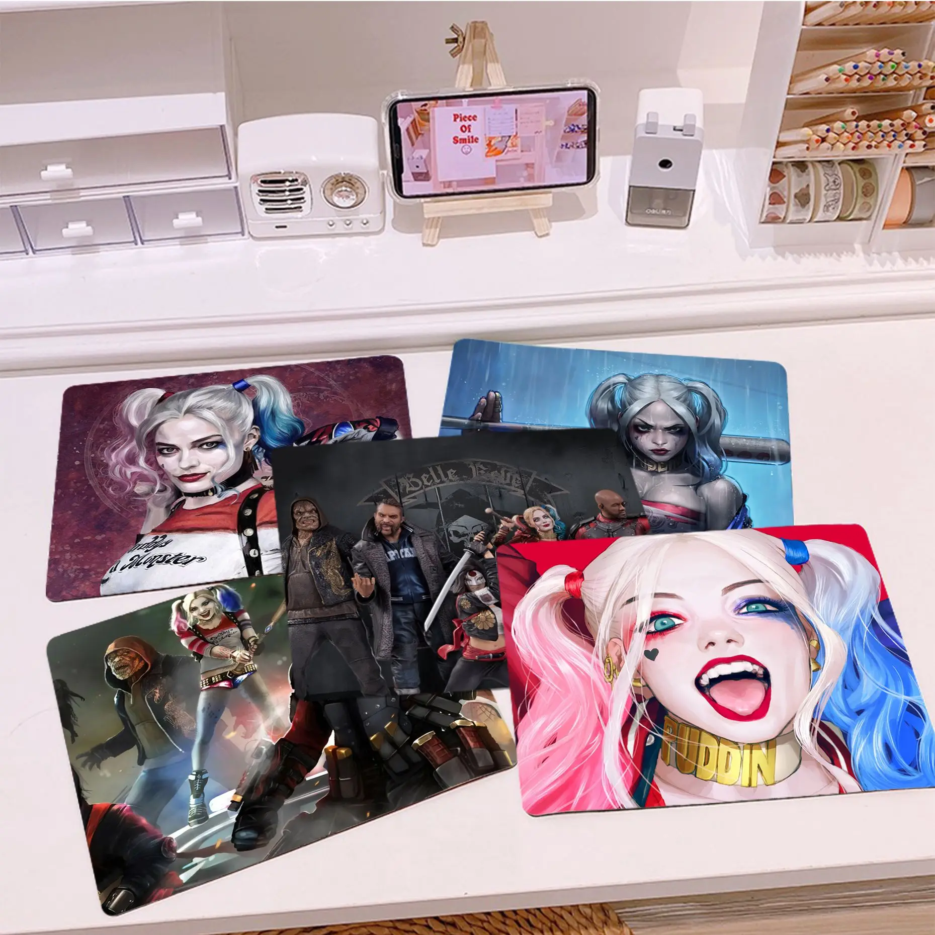 

S-Suicide Squad H-Harley Q-Quinn Mousepad Small Office Computer Desk Mat Table Keyboard Big Mouse Pad Laptop Non-slip Decor