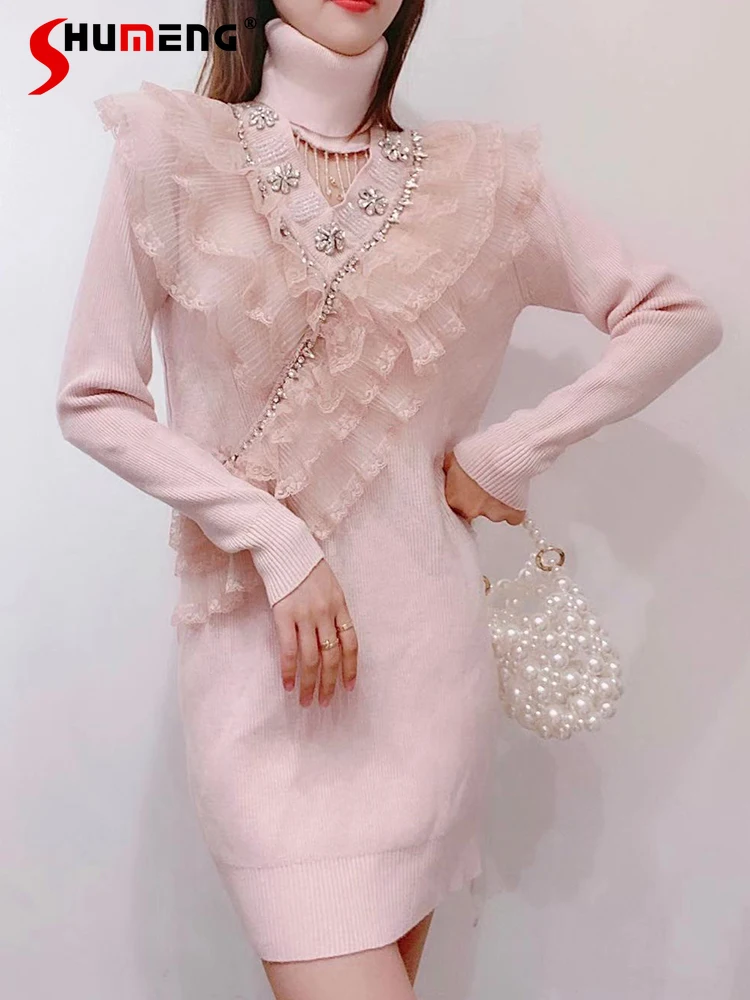 Women's 2022 Autumn Winter New Fashion Sweet Knitting Dress Ladies Fairy Beads Lace Ruffled Hollow Above Knee Bottoming Dress
Women's 2022 Autumn Winter New Fashion Sweet Knitting Dress Ladies Fairy Beads Lace Ruffled Hollow Above Knee Bottoming Dress
