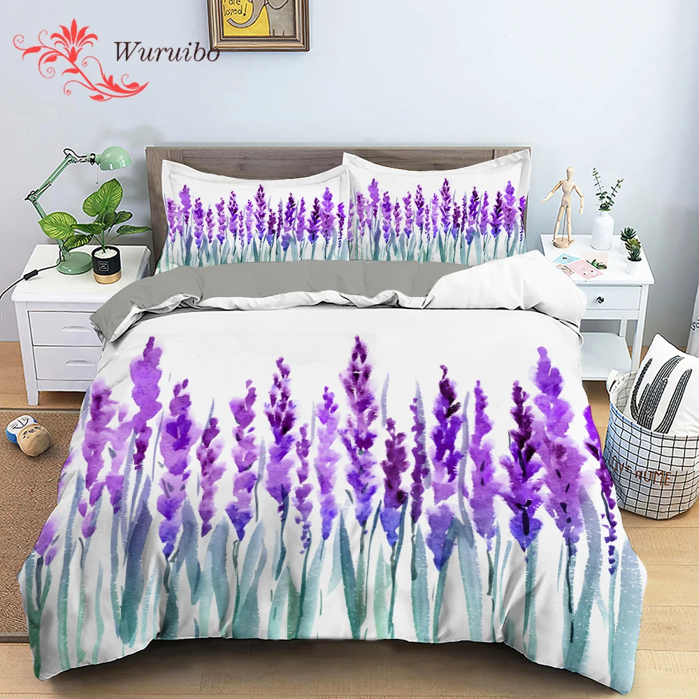 Purple Lavender Bedding Set Floral Polyester Duvet Cover Set Queen King Double Quilt Covers for Girls Women Bedclothes
Purple Lavender Bedding Set Floral Polyester Duvet Cover Set Queen King Double Quilt Covers for Girls Women Bedclothes