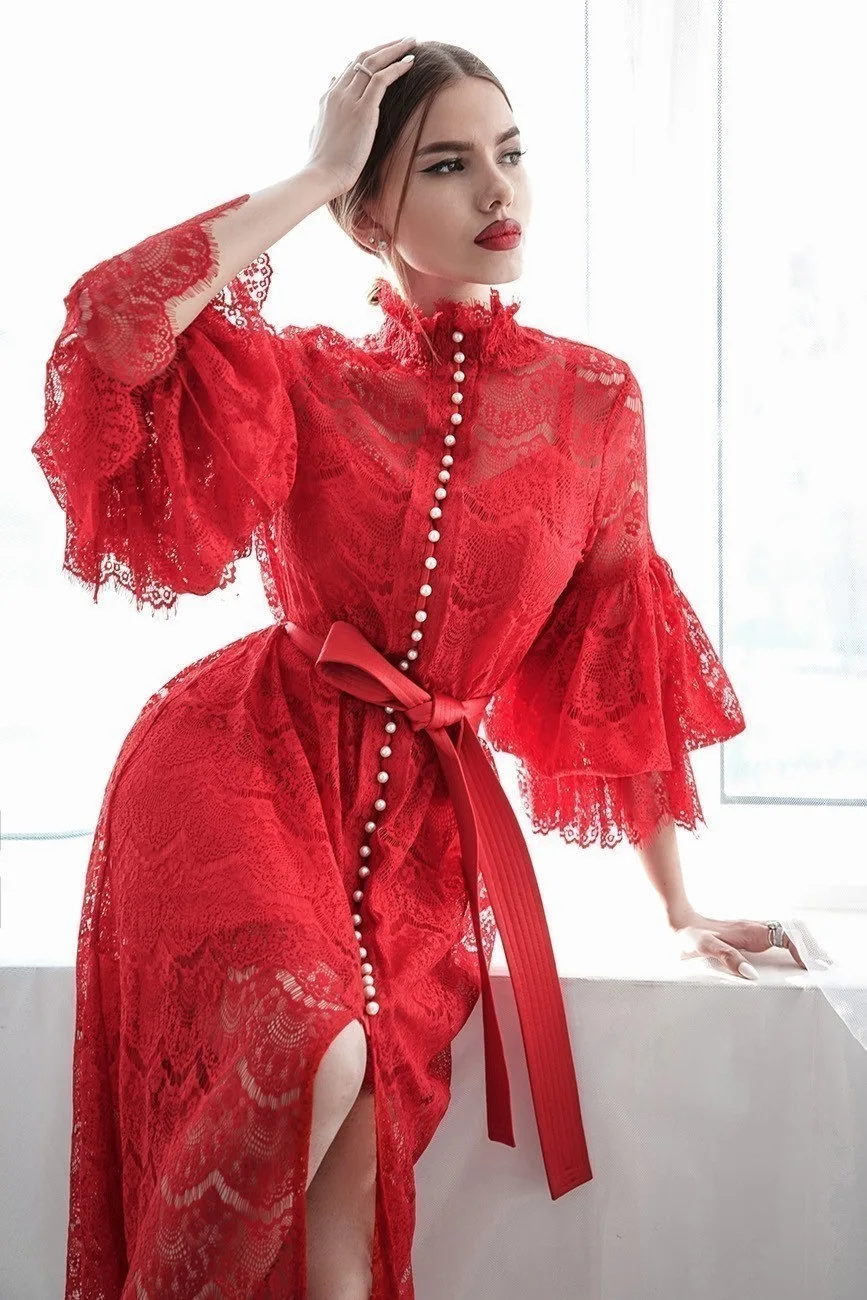 Elegant New Women Beading Flare Half Sleeve Solid Lace Turtle Dress Spring Summer Office Lady Casual Long Dress Vestidos
Elegant New Women Beading Flare Half Sleeve Solid Lace Turtle Dress Spring Summer Office Lady Casual Long Dress Vestidos