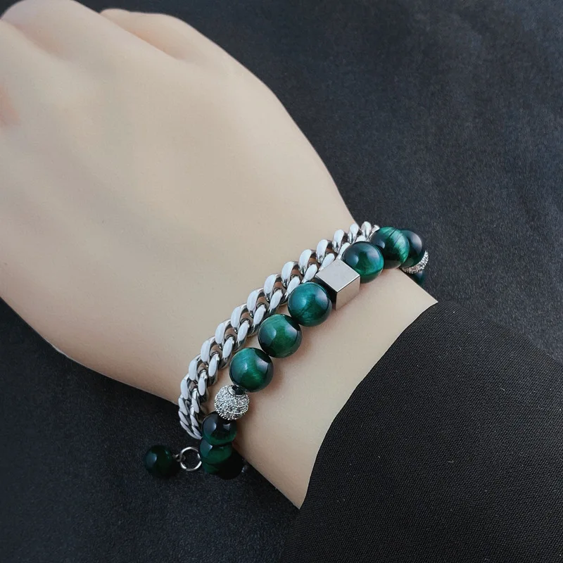 Male and female hip-hop adjustable length tiger eye obsidian Cuban chain double layered bracelet
Male and female hip-hop adjustable length tiger eye obsidian Cuban chain double layered bracelet