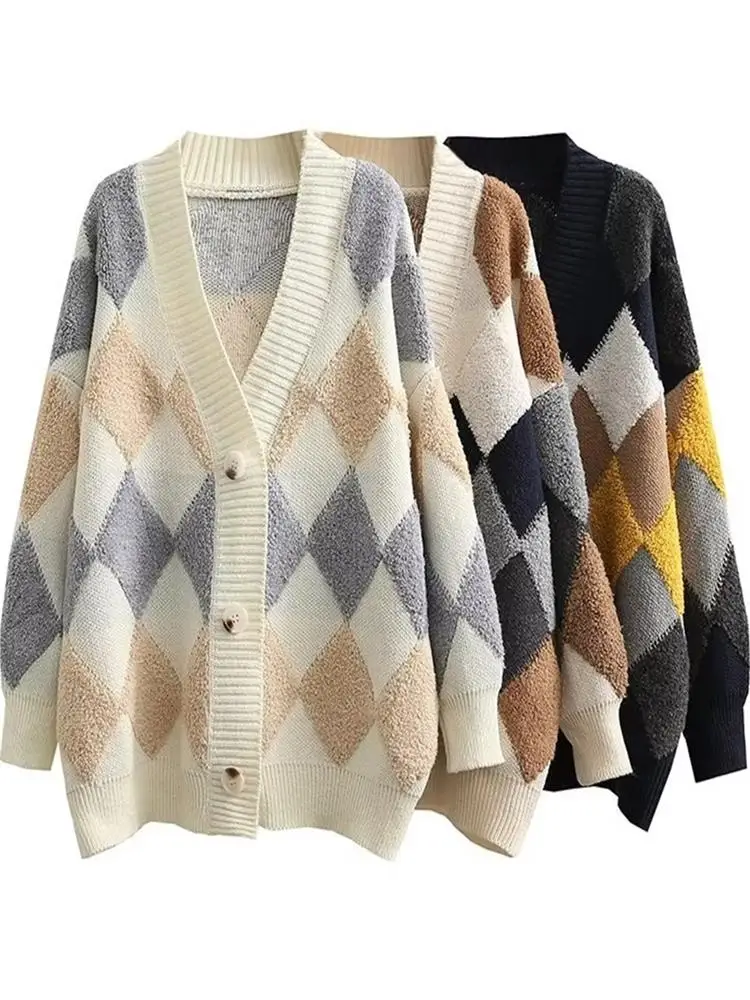 MESTTRAF 2022 Women Sexy Loose Rhombus Jacquard Knitting Sweater Retro V- Neck Long Sleeve Cardigan Outerwear Chic Tops
MESTTRAF 2022 Women Sexy Loose Rhombus Jacquard Knitting Sweater Retro V- Neck Long Sleeve Cardigan Outerwear Chic Tops