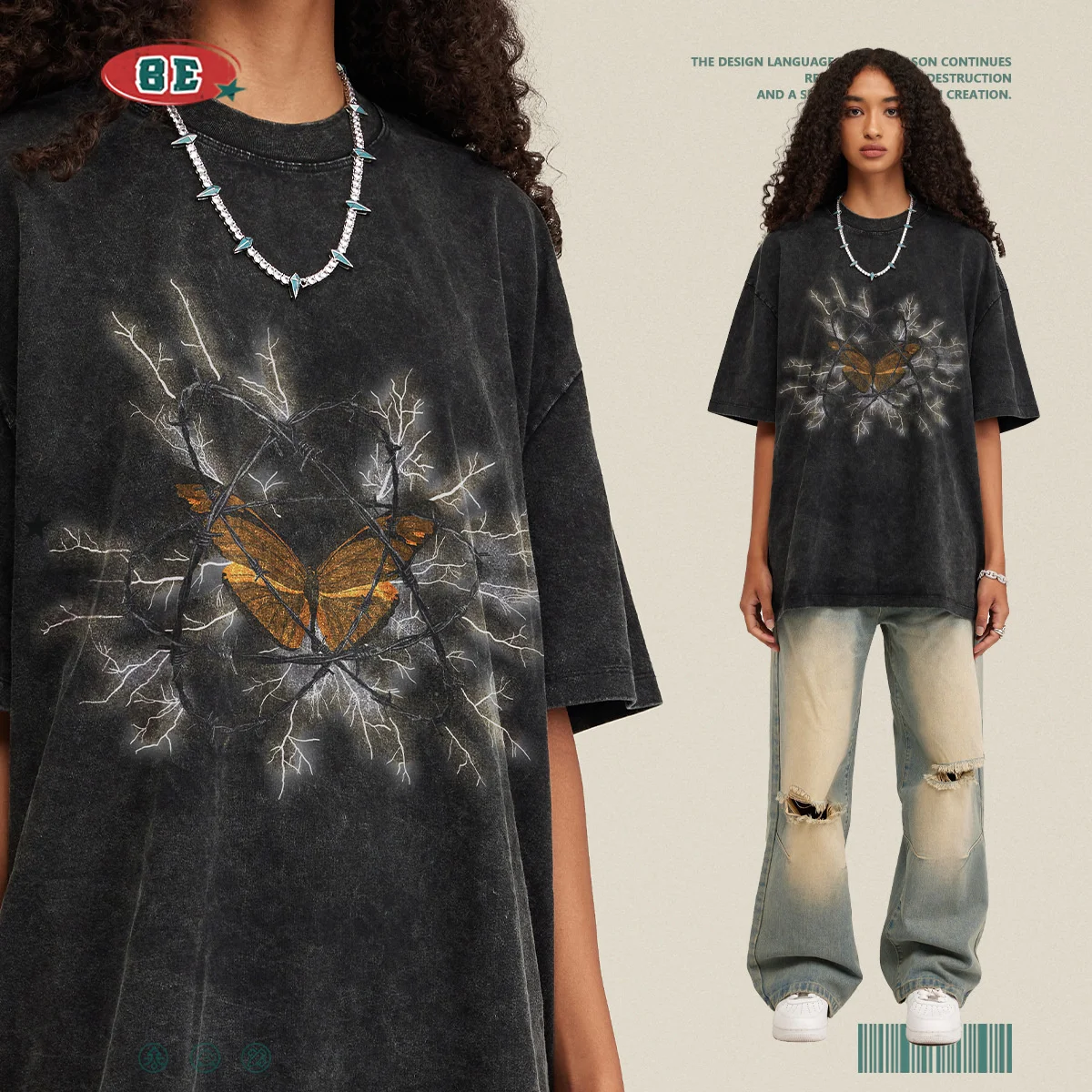 BE Men's Wear | Spring/Summer 2023 Washed Old Thorn Butterfly Print Short Sleeve American Loose Fashion T-shirt Men
BE Men's Wear | Spring/Summer 2023 Washed Old Thorn Butterfly Print Short Sleeve American Loose Fashion T-shirt Men