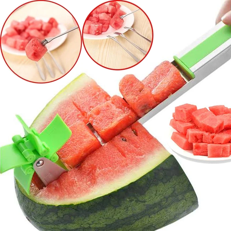 

1PC Stainless Steel Windmill Shaped Quickly Cutting Watermelon Watermelon Cutter Kitchen Gadgets Salad Melons Fruit Slicer Tools