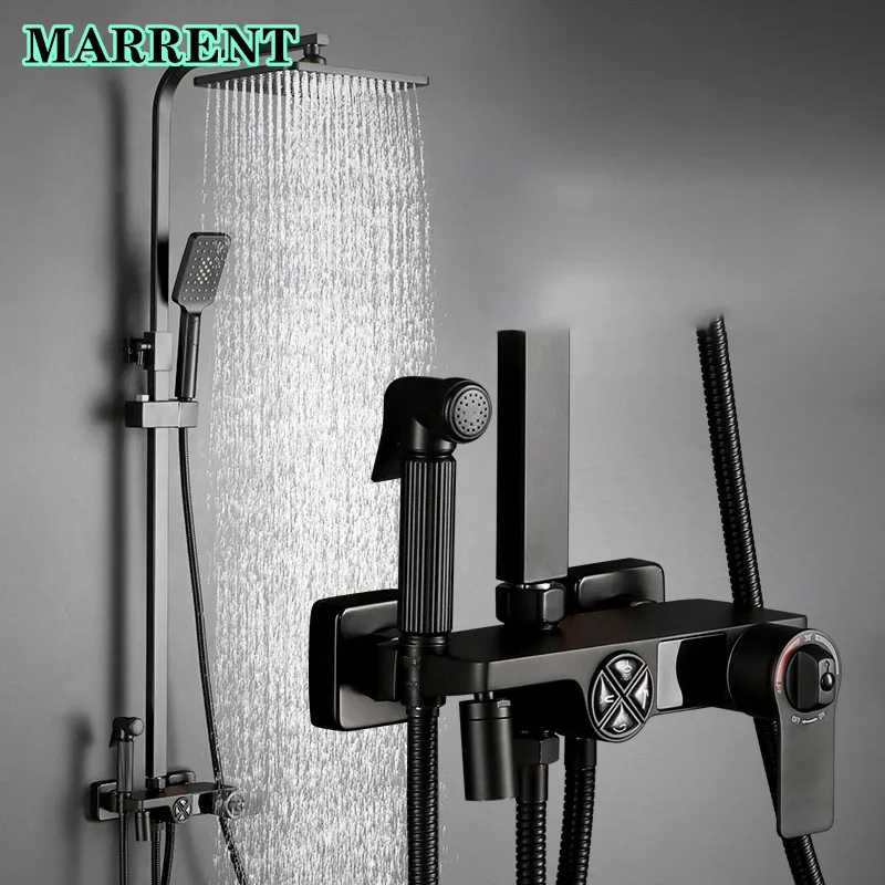 Marrent Thermostatic Bathroom Shower System Quality Brass Hot Cold Bathroom Mixer Faucets Tap Matte Black Digital Shower Set
Marrent Thermostatic Bathroom Shower System Quality Brass Hot Cold Bathroom Mixer Faucets Tap Matte Black Digital Shower Set