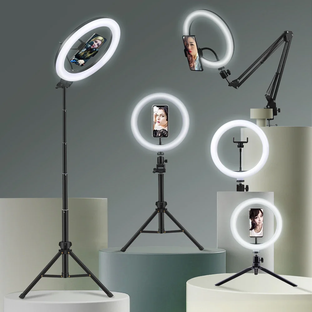 Selfie Ring Light Photography Led Rim Of Lamp With Mobile Holder Support Tripod Stand Ringlight For Live Video Streaming 
Selfie Ring Light Photography Led Rim Of Lamp With Mobile Holder Support Tripod Stand Ringlight For Live Video Streaming