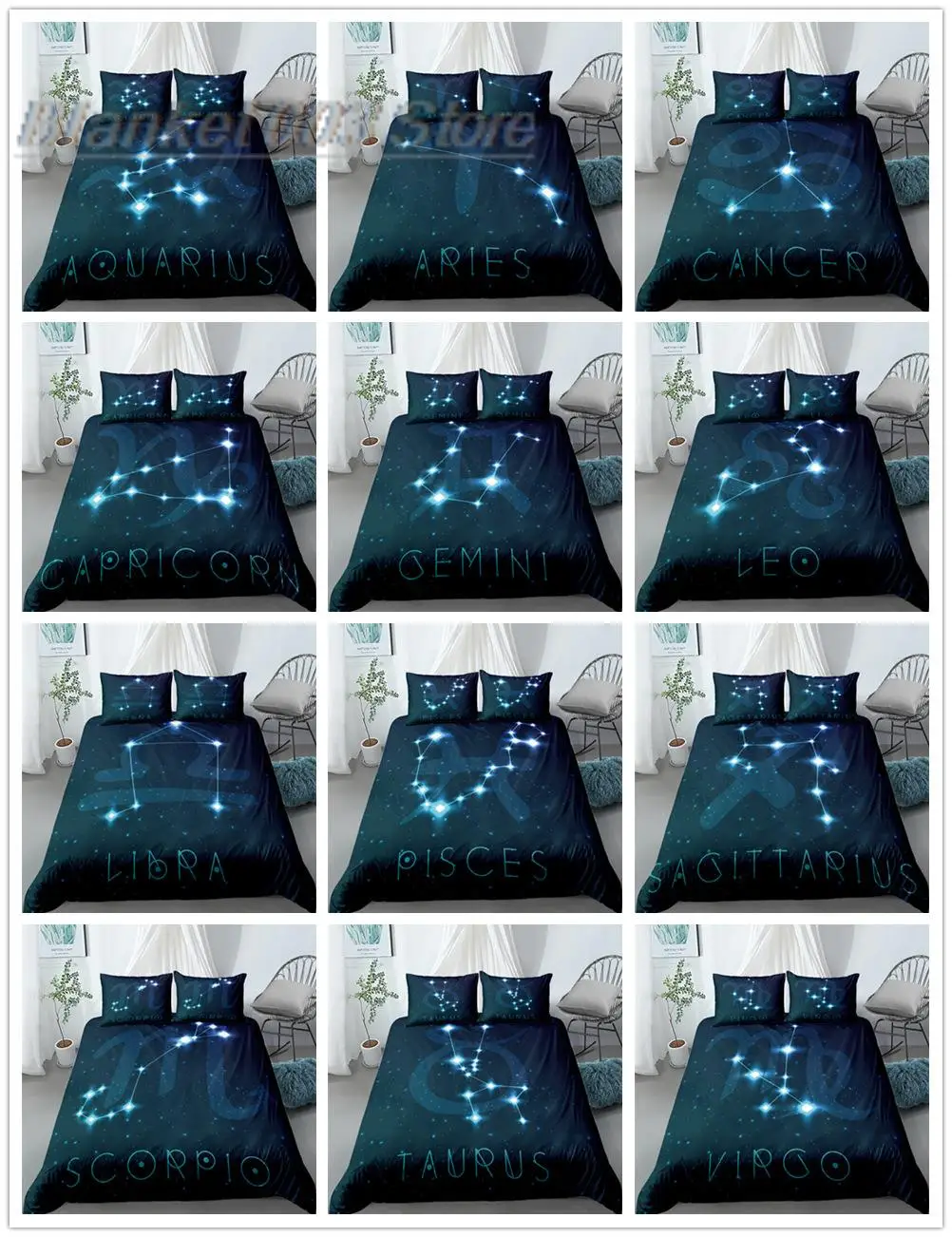 

Twelve constellations Aries Gemini 3D Printed Aquarius Virgo Bedding Set Duvet Cover KING Queen Full Twin Size for Bedroom Decor