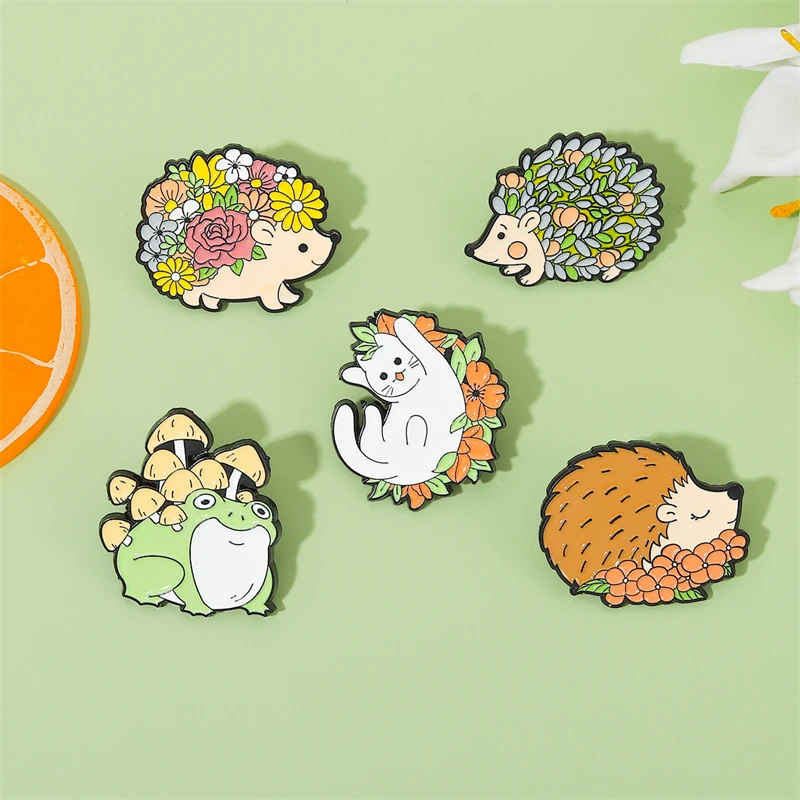 Floral Animals Enamel Pins Custom Hedgehog Cat Frog Mushroom Brooches Lapel Pins Badges Cartoon Jewelry Gift For Kids Friends
Floral Animals Enamel Pins Custom Hedgehog Cat Frog Mushroom Brooches Lapel Pins Badges Cartoon Jewelry Gift For Kids Friends