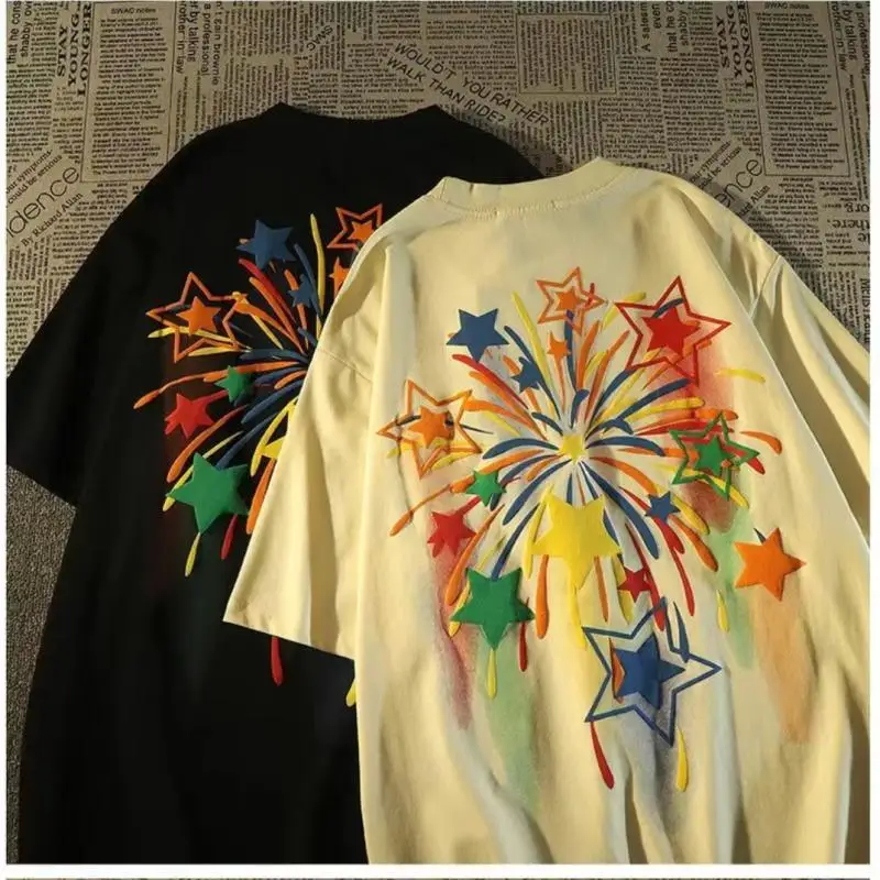 2023 New Thin Breathable Star Printed Cotton Short Sleeve T-shirt for Couples Summer Loose Fashion Trend Versatile Soft and Comf 
2023 New Thin Breathable Star Printed Cotton Short Sleeve T-shirt for Couples Summer Loose Fashion Trend Versatile Soft and Comf