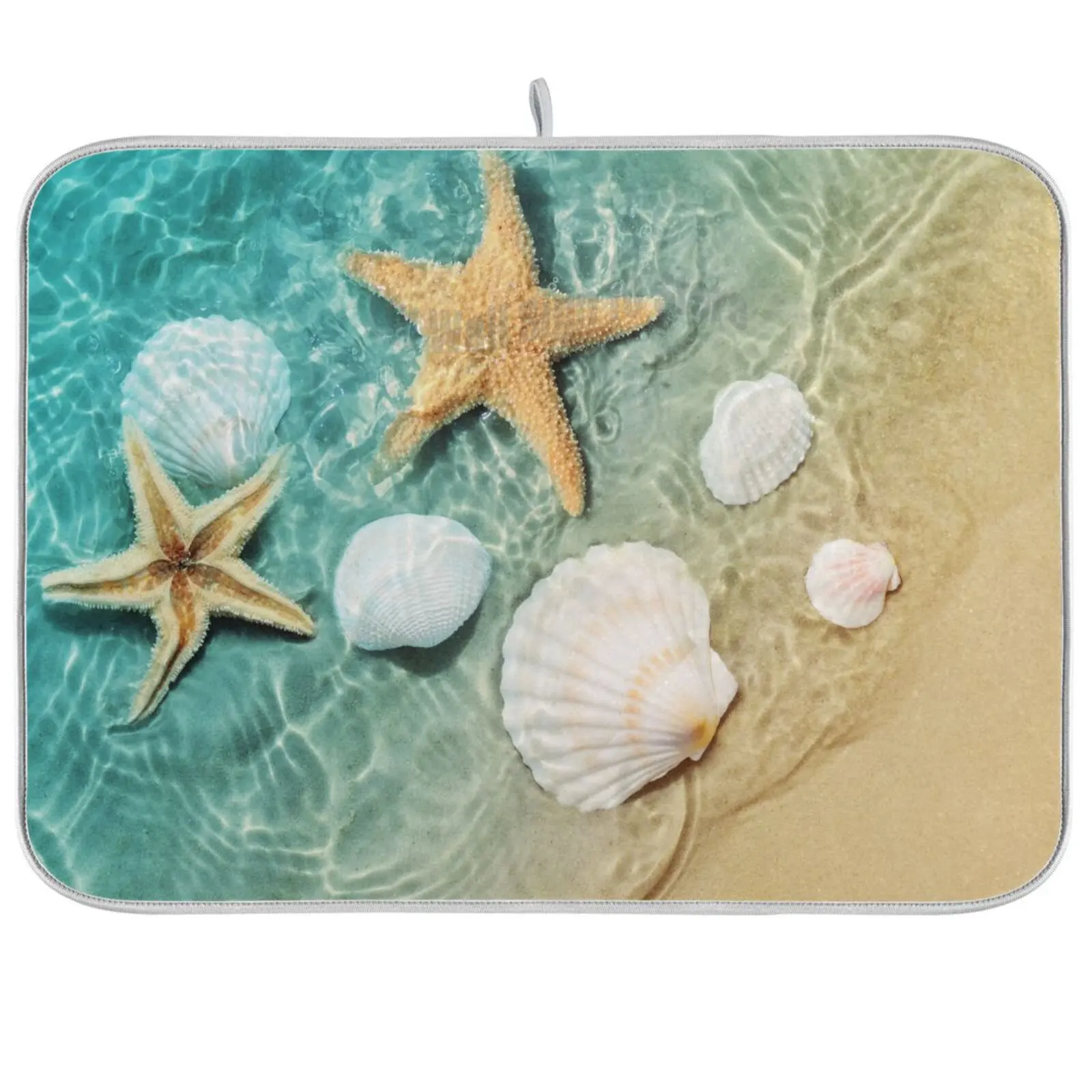 

Starfish Seashell On Beach Print Tableware Pad Dish Mat Placemat Anti-Slip Absorbent Dish Drying Mat Counter Kitchen Accessories