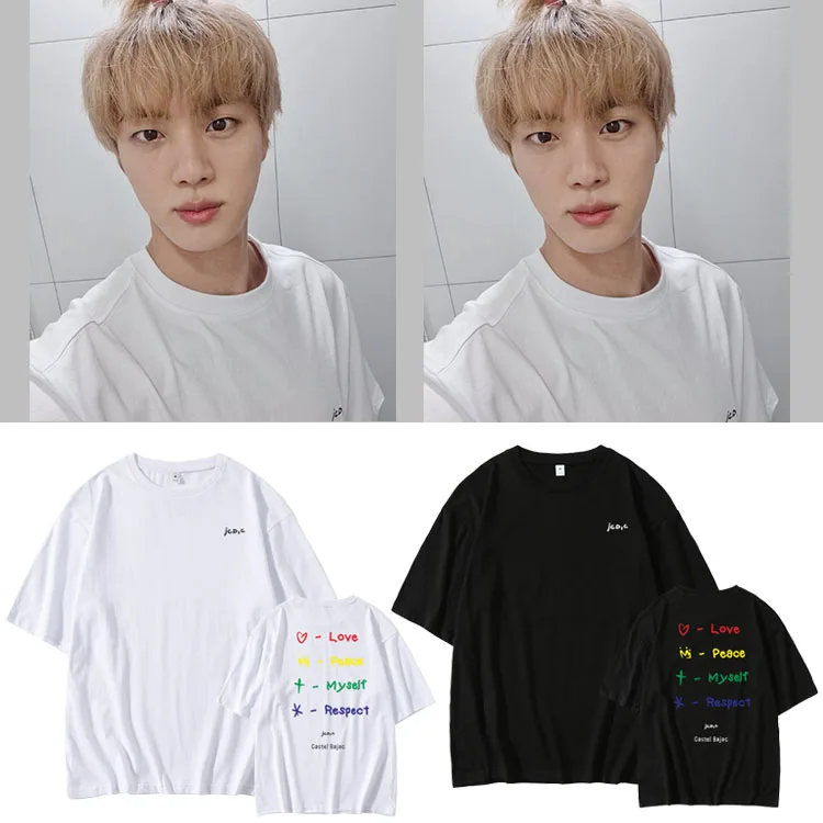 Новинка, женская футболка K-Pop Kpop Jin, футболка в Корейском стиле в стиле Харадзюку, летние футболки с коротким рукавом, футболки с принтом Love ...
Новинка, женская футболка K-Pop Kpop Jin, футболка в Корейском стиле в стиле Харадзюку, летние футболки с коротким рукавом, футболки с принтом Love ...