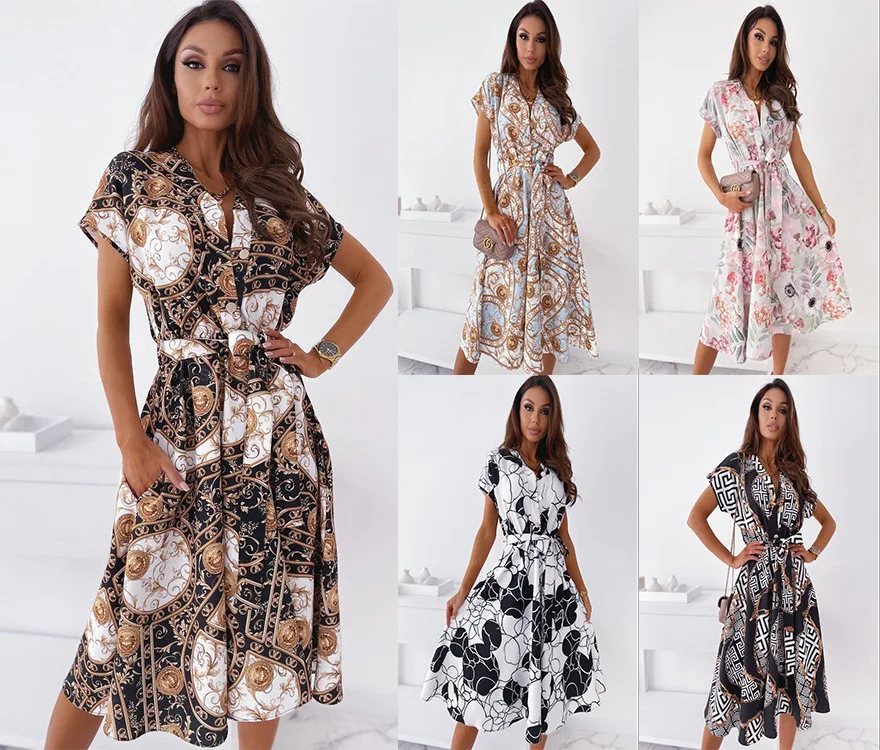Europe and the United States women's summer new V-neck short-sleeved temperament shirt dress
Europe and the United States women's summer new V-neck short-sleeved temperament shirt dress
