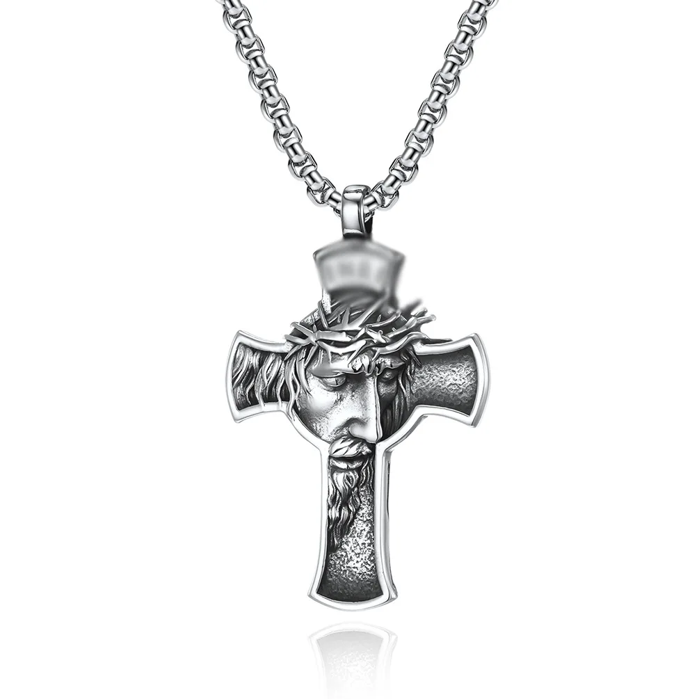 

316L Jesus Necklace Men's Classic Creative Exorcist Cross Pendant Virgin Mary Christian Retro Jewelry Religious Believer Gift