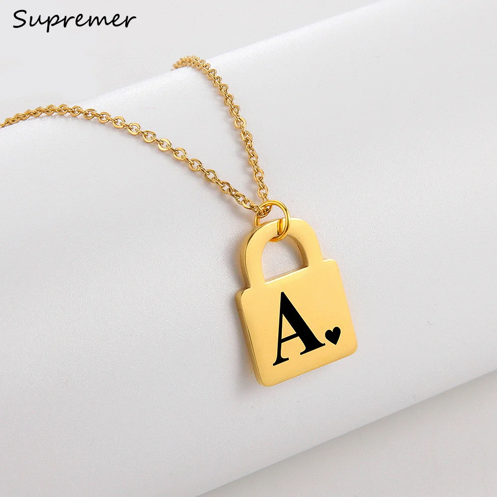 HUHUI Custom Letter Lock Necklace Personalized Carved Letter Pendant Stainless Steel Chain Jewelry For Couple Anniversary Gift
HUHUI Custom Letter Lock Necklace Personalized Carved Letter Pendant Stainless Steel Chain Jewelry For Couple Anniversary Gift