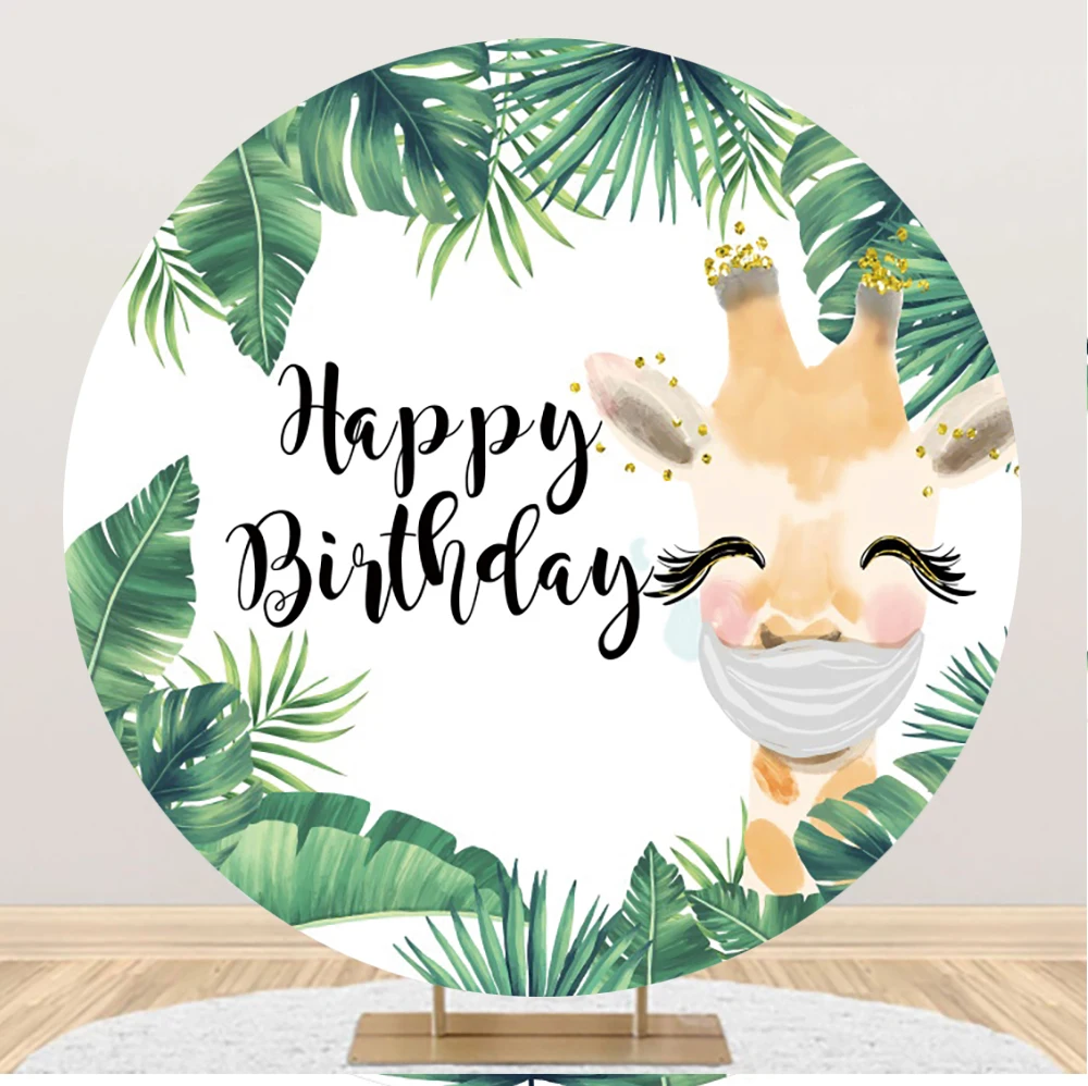 Laeacco Cute Giraffe Birthday Round Backdrop Safari Party Tropical Leaves Baby Shower Portrait Customized Photography Background 
Laeacco Cute Giraffe Birthday Round Backdrop Safari Party Tropical Leaves Baby Shower Portrait Customized Photography Background