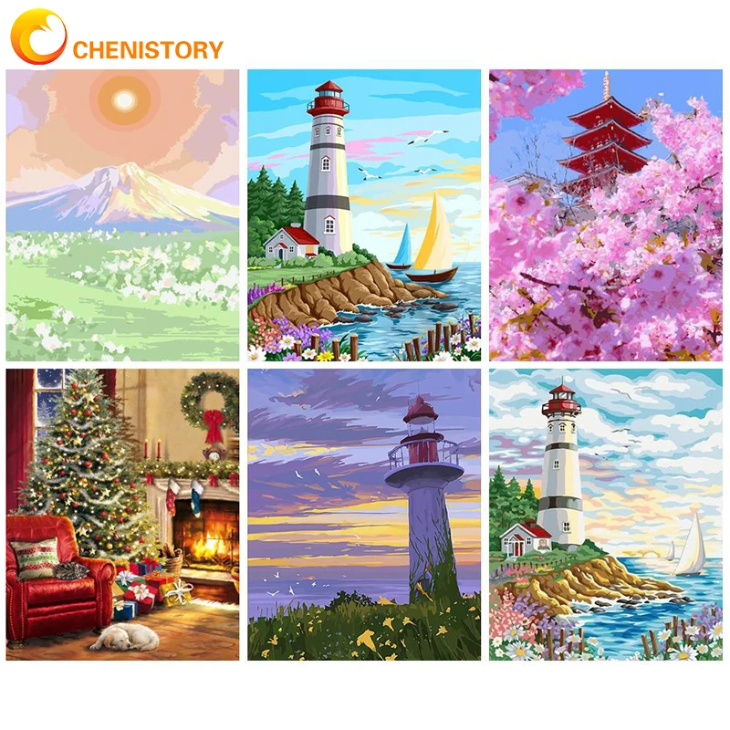 

CHENISTORY DIY Oil Painting By Numbers Kits 60x75cm Scenery Coloring By Numbers On Canvas Frame Digital Painting Home Decor