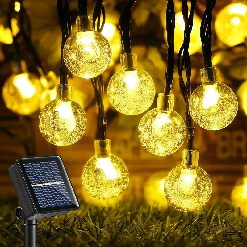

Рождественское украшение, 8 режимов, светодиодная лампа на солнечной батарее, наружная Водонепроницаемая Хрустальная шариковая гирлянда, свадебная сказочная гирлянда, Садовая, домашняя лампа