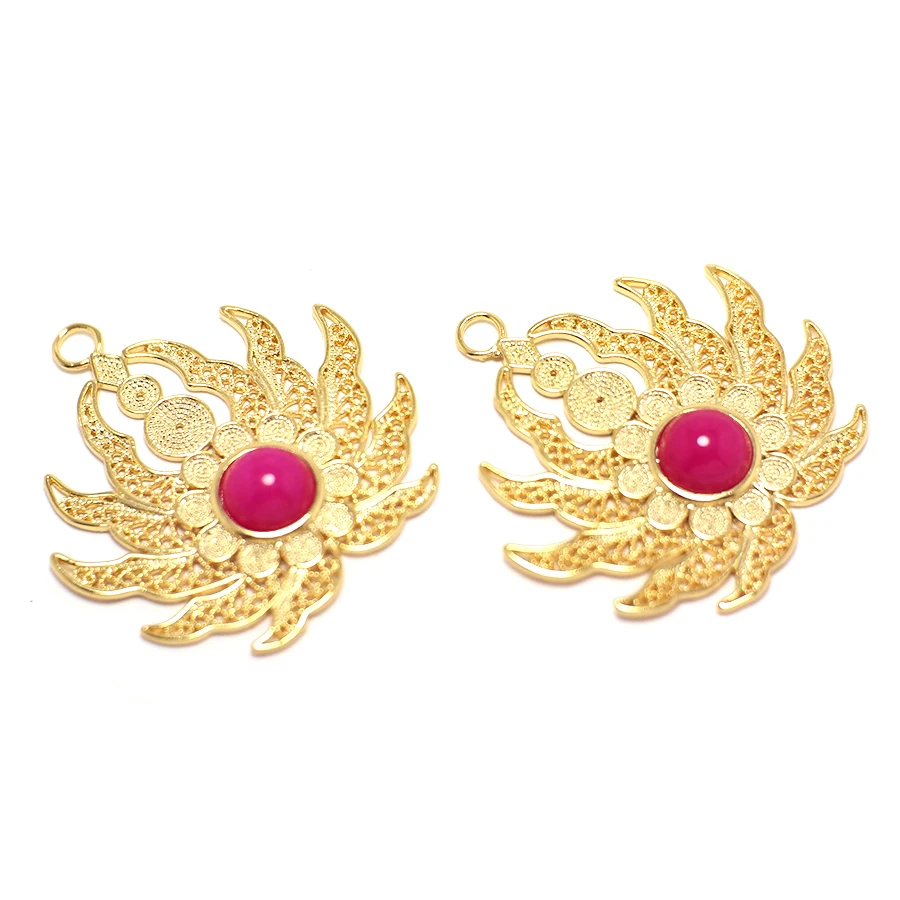 Necklace Earrings Charms,24K Gold Color Plated Brass,Fiery Sun Pendant,Rose Red Stone Accessories For Necklace Jewelry Making
Necklace Earrings Charms,24K Gold Color Plated Brass,Fiery Sun Pendant,Rose Red Stone Accessories For Necklace Jewelry Making