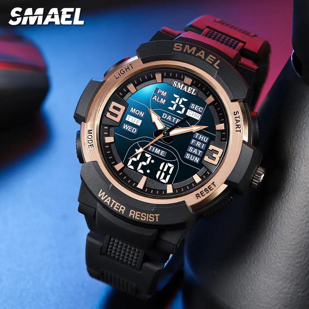 

SMAEL Military Sport Electronic Wristwatch Men 5atm Waterproof Dual Time Display Digital Quartz Watch with Chronograph Date 1912