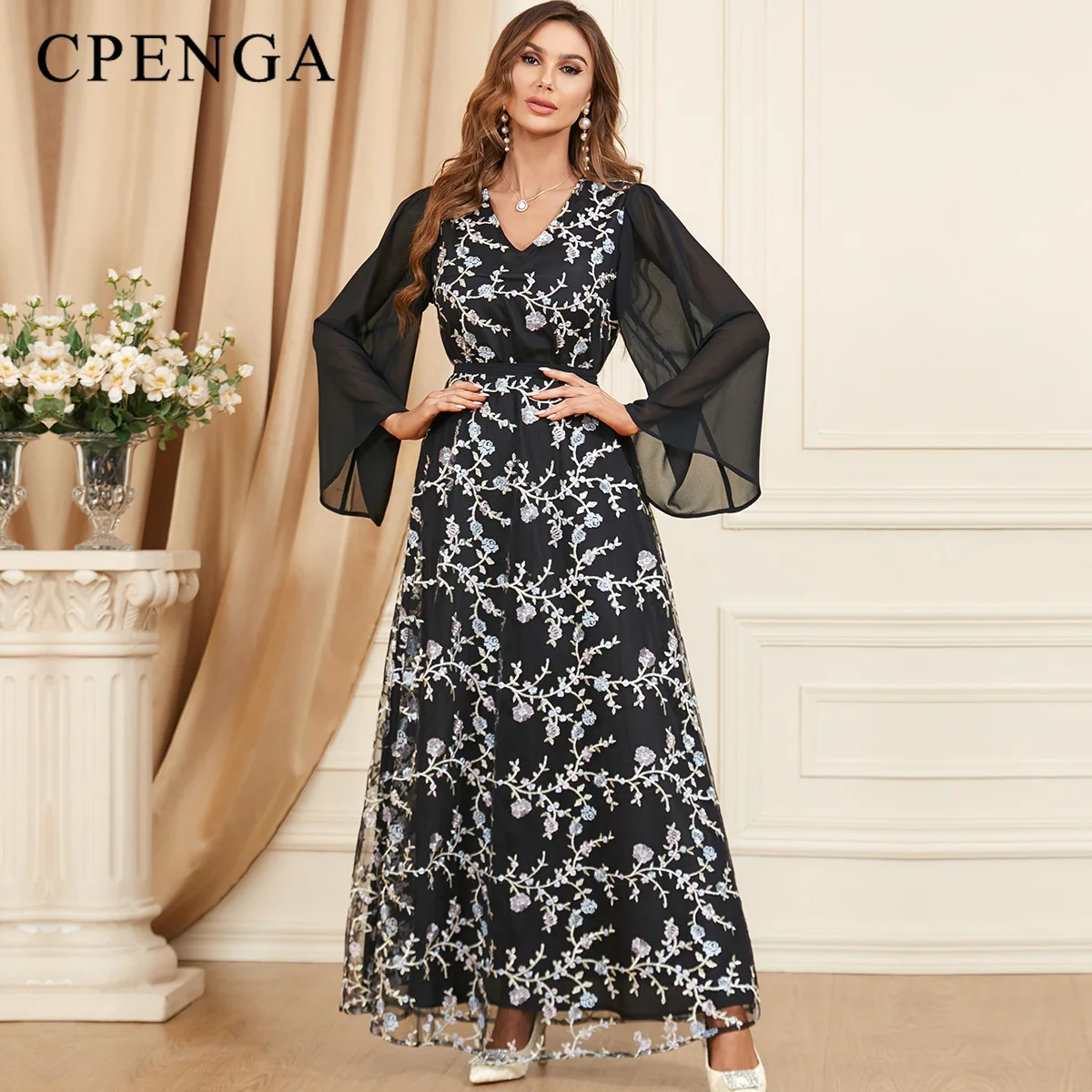 Luxury Middle East Black Muslim Dress for Women Eid Arabic Dubai Abaya Islamic Femme Party Jalabiya Tuekey Moroccan Kaftan Robe 
Luxury Middle East Black Muslim Dress for Women Eid Arabic Dubai Abaya Islamic Femme Party Jalabiya Tuekey Moroccan Kaftan Robe