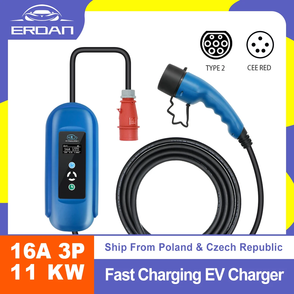 11kw Portable EV Charger Type 2 16A 3 Phase CEE Plug Adjustable Current Electric Vehicle Fast Car Charging With 2 Adaptors
11kw Portable EV Charger Type 2 16A 3 Phase CEE Plug Adjustable Current Electric Vehicle Fast Car Charging With 2 Adaptors
