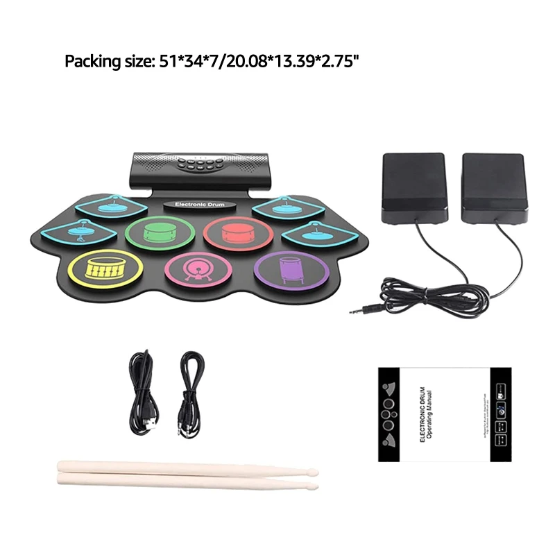 

19x12.6inches Portable Roll Up Drum Practice Pad Rechargeable Built in Stereo Speakers Christmas Holiday Birthday Gift