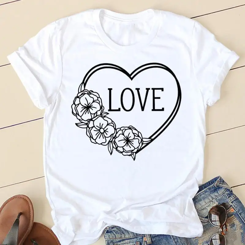 Female Tee Women Flower Floral Love Heart T-shirts Short Sleeve Ladies Fashion Casual Clothing Summer Graphic Tshirt Clothes
Female Tee Women Flower Floral Love Heart T-shirts Short Sleeve Ladies Fashion Casual Clothing Summer Graphic Tshirt Clothes
