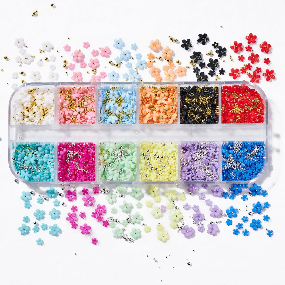 12 Grids 3D Acrylic Flower Nail Parts Decoration Mixed Steel Beads Gems Charms Kawaii Nail Supplies For Professional Accessories
12 Grids 3D Acrylic Flower Nail Parts Decoration Mixed Steel Beads Gems Charms Kawaii Nail Supplies For Professional Accessories