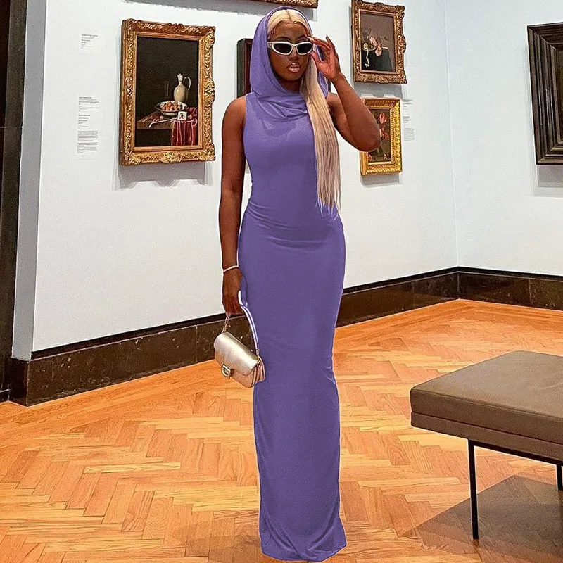 Europe and America wind women's dress 2023 summer new fashion solid color hooded sleeveless dress with split back slim.
Europe and America wind women's dress 2023 summer new fashion solid color hooded sleeveless dress with split back slim.