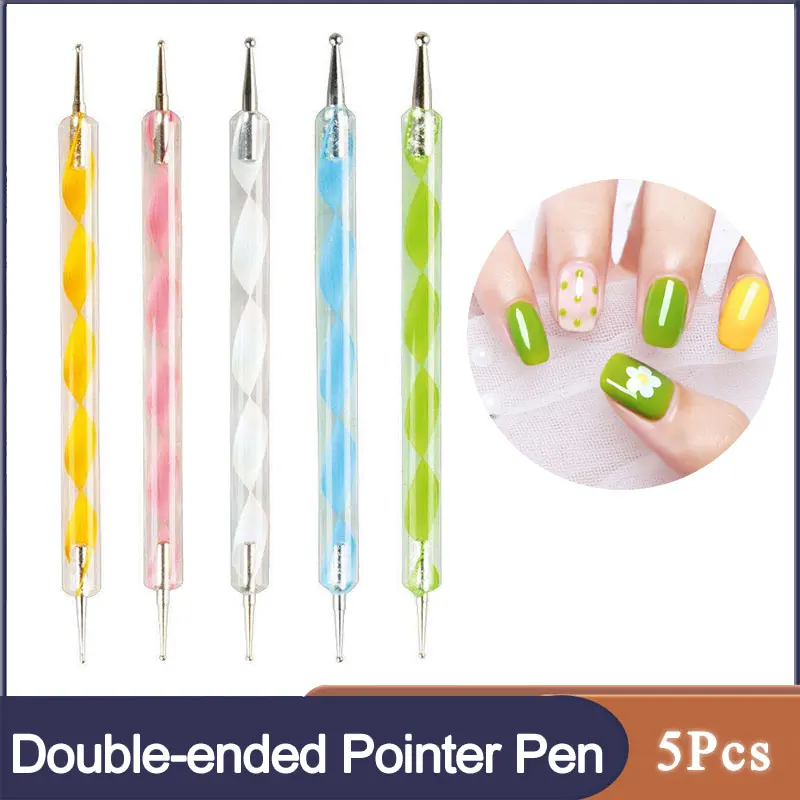 

5pcs Double-ended Spiral Pointer Pen Multifunction Nail Art Rhinestones Double Head Drill UV Gel Painting Nail Art Dotting Pen