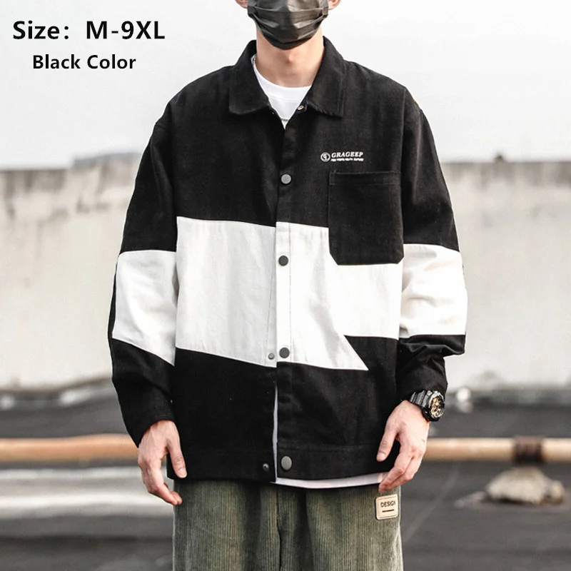 

9XL Cargo Cotton Jackets Men Clothing Korean Style Patchwork Turndown Collar Loose Plus Size 6XL 8XL Windproof Windbreaker Coat