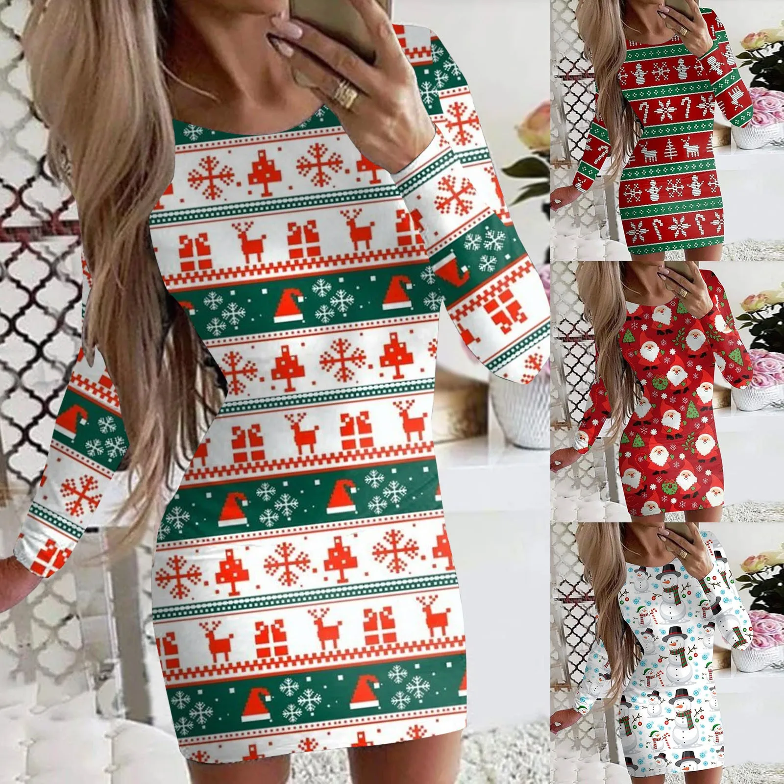 Women's Christmas Printed Dresses Long Sleeves Round Neck Tight Above Knee Casual Mini Dress Long Maxi Dresses for Women
Women's Christmas Printed Dresses Long Sleeves Round Neck Tight Above Knee Casual Mini Dress Long Maxi Dresses for Women