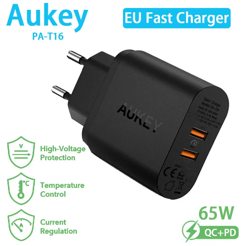 AUKEY PA-T16 EU Plug 2 USB Adapter Mobile Phone Wall Qucking Charger Device Quick Charge QC 3.0 Mobile Charger Fast Charger
AUKEY PA-T16 EU Plug 2 USB Adapter Mobile Phone Wall Qucking Charger Device Quick Charge QC 3.0 Mobile Charger Fast Charger