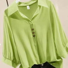Casual Blouse Women New Classic Long Sleeve Polo Collar All-match Pullover Shirt Solid Color Button Elegant Feminine Shirts