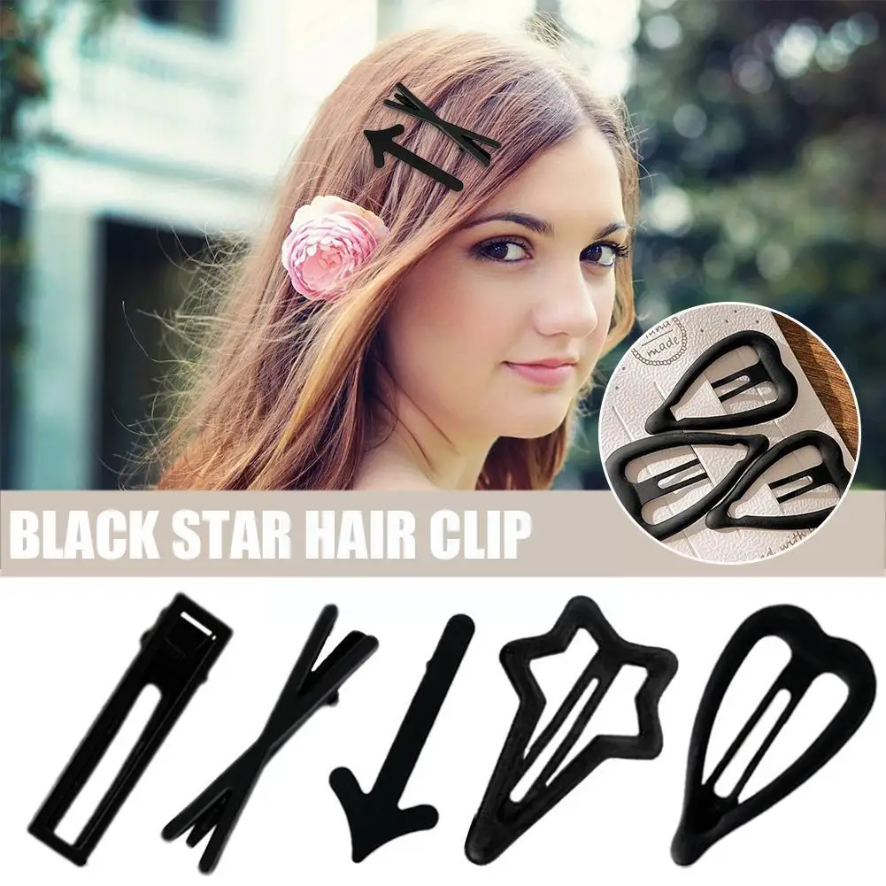 

New Simple Star Hair Clip Hollow Black Simplicity Frosted Barrettes BB Clip Female Accessories Hairpins Alloy Hair Fashion N9K5