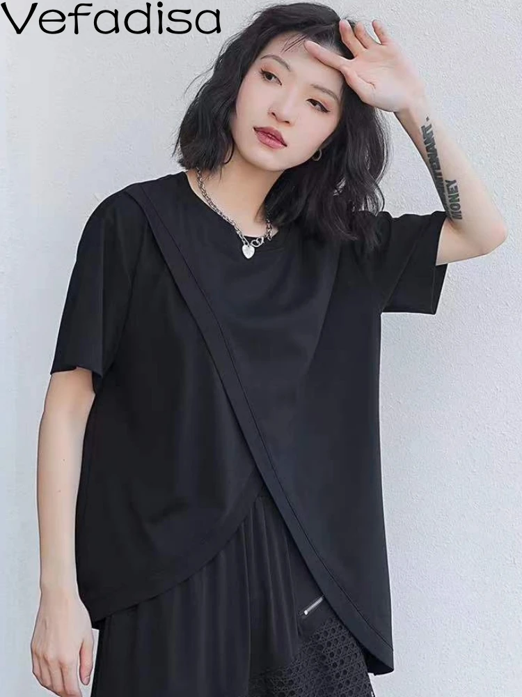 Vefadisa 2023 Summer New Black White Irregular Fork Women T-shirt Loose Personalized Girl Asymmetric Short Sleeved Top ZY1338
Vefadisa 2023 Summer New Black White Irregular Fork Women T-shirt Loose Personalized Girl Asymmetric Short Sleeved Top ZY1338