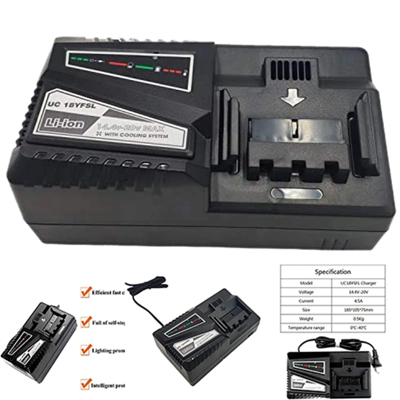 New-UC18YKSFL 14.4V-18V 4.5A Li-Ion Battery Charger For Hitachi Electrical Drill BSL1815 BSL1820 BSL1825
New-UC18YKSFL 14.4V-18V 4.5A Li-Ion Battery Charger For Hitachi Electrical Drill BSL1815 BSL1820 BSL1825