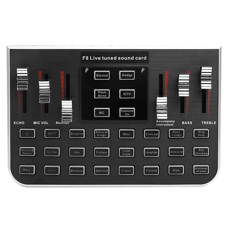 Live Sound Card F8 Universal Voice Conversion Audio Mixer With 18 Interesting Sound Effects Sound Card Computer Mixing
Live Sound Card F8 Universal Voice Conversion Audio Mixer With 18 Interesting Sound Effects Sound Card Computer Mixing