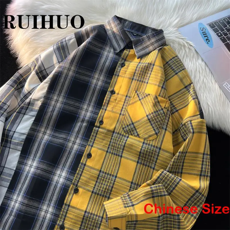 RUIHUO Patchwork Plaid Korean Clothing Shirts Men's Long Sleeve Social Shirt & Blouse Tops Economic Blouses 3XL 2023 Spring
RUIHUO Patchwork Plaid Korean Clothing Shirts Men's Long Sleeve Social Shirt & Blouse Tops Economic Blouses 3XL 2023 Spring