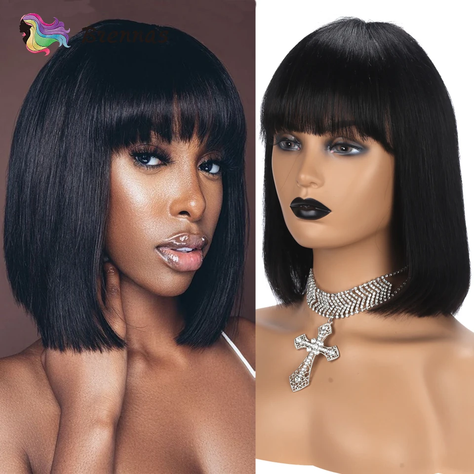 Straight Bob Wig With Bangs Short Bob Human Hair Wigs For Black Women Full Machine Made Wig 1B Natural Color Peruvian Remy Hair
Straight Bob Wig With Bangs Short Bob Human Hair Wigs For Black Women Full Machine Made Wig 1B Natural Color Peruvian Remy Hair