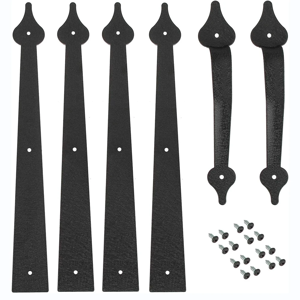 

LWZH Metal Gate Door House Hinge Handle Set Decorative Garage Door Carriage Accents Door Hardware Black 2 Handles 4 Hinges