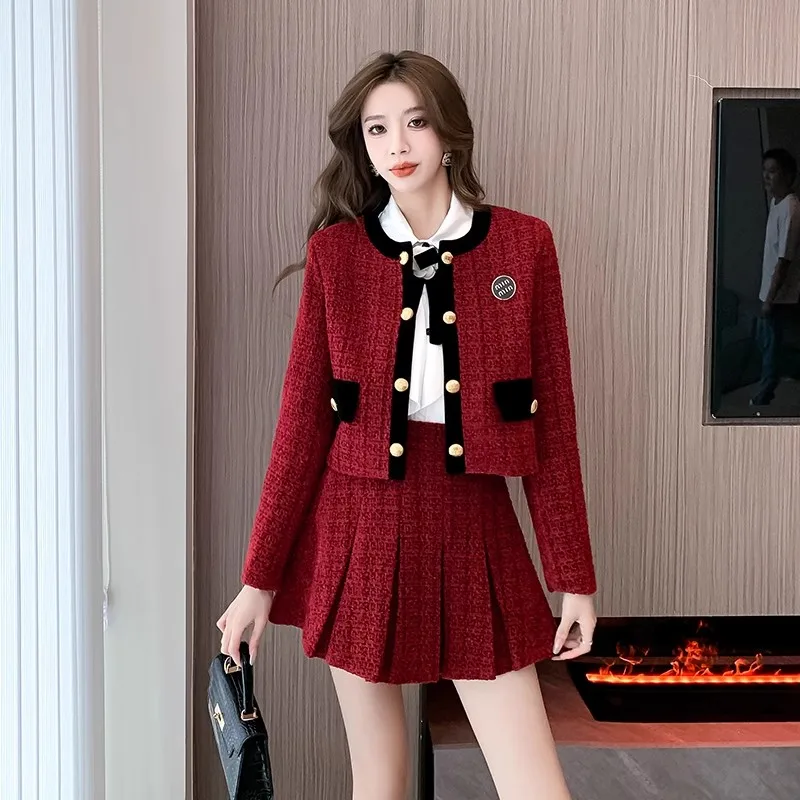 New Winter Korean Sweet Tweed Two Piece Set Women Fashion Short Jacket Coat + Mini Pleated Skirt Set Female Two Piece Outfits
New Winter Korean Sweet Tweed Two Piece Set Women Fashion Short Jacket Coat + Mini Pleated Skirt Set Female Two Piece Outfits