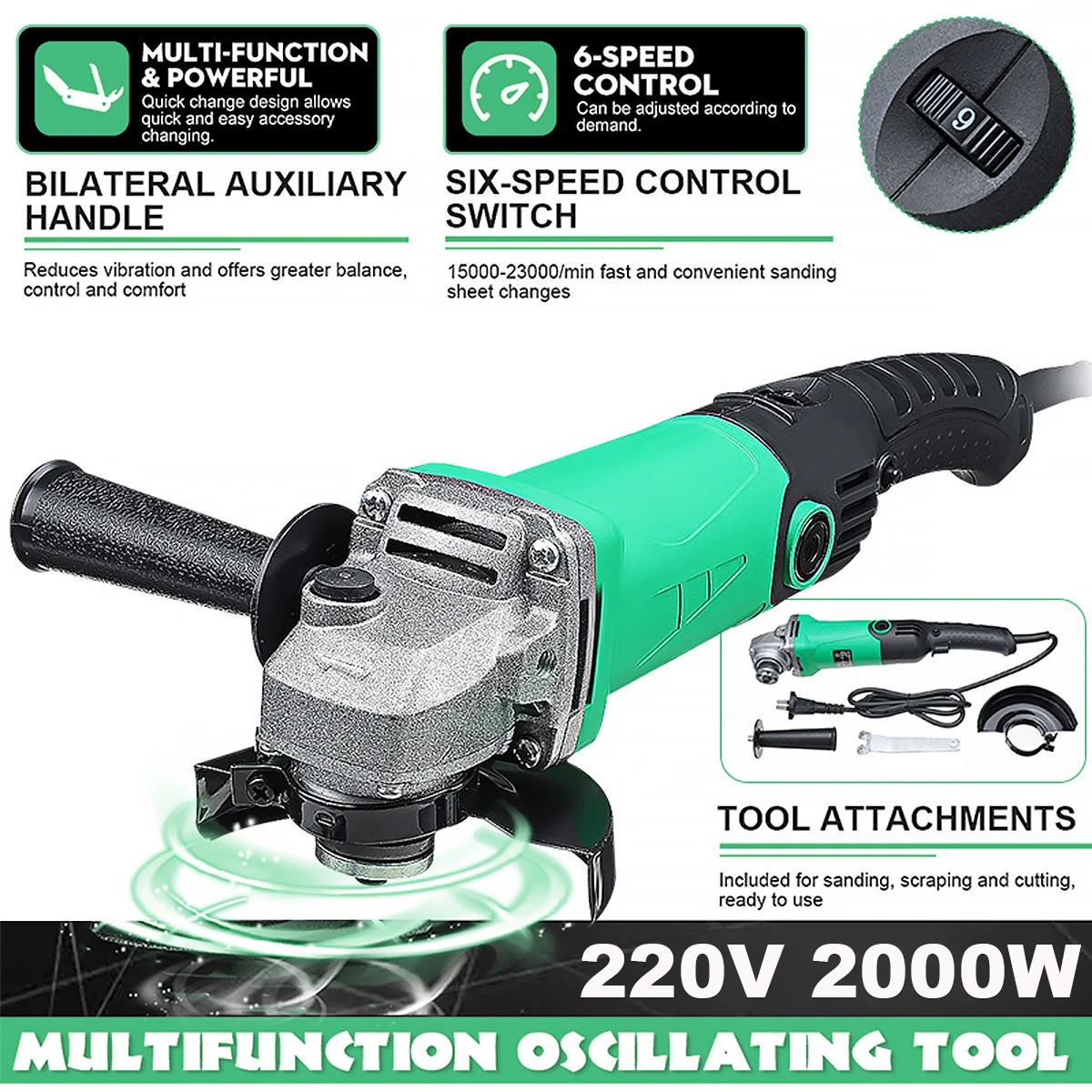 Keuhz 2000W 11000RPM Electric Angle Grinder 6 Speed Machine Cutting Grinding Metal Stone Power Tool Woodworking Carpentry
Keuhz 2000W 11000RPM Electric Angle Grinder 6 Speed Machine Cutting Grinding Metal Stone Power Tool Woodworking Carpentry