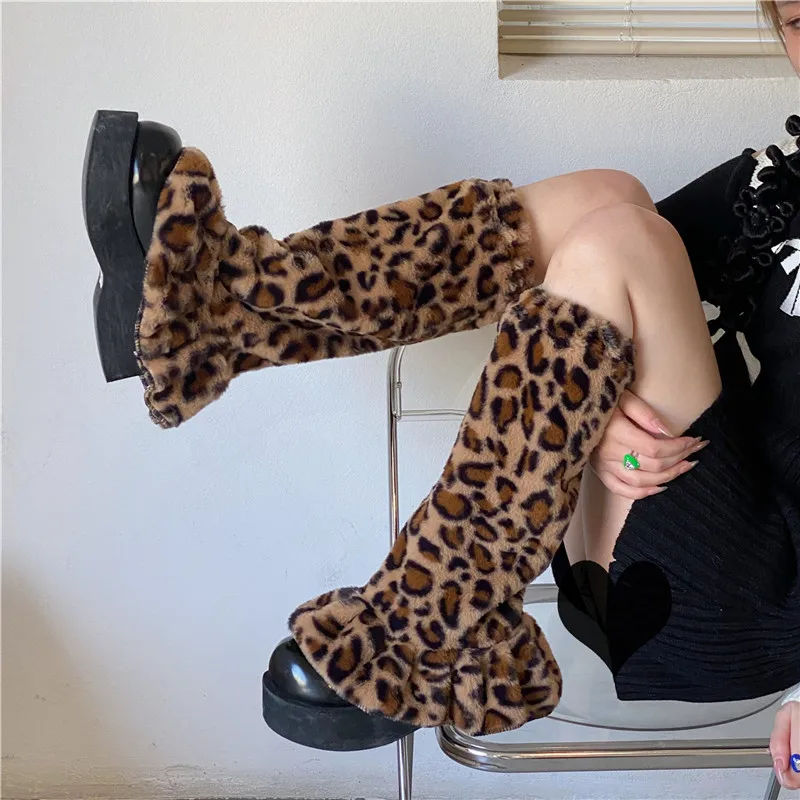 

Women Girls Fashion Flounces Leg Warmers Soft Furry Milch Cow/Zebra Stripe/Leopard Printed Leg Warmer Socks Stockings Streetwear