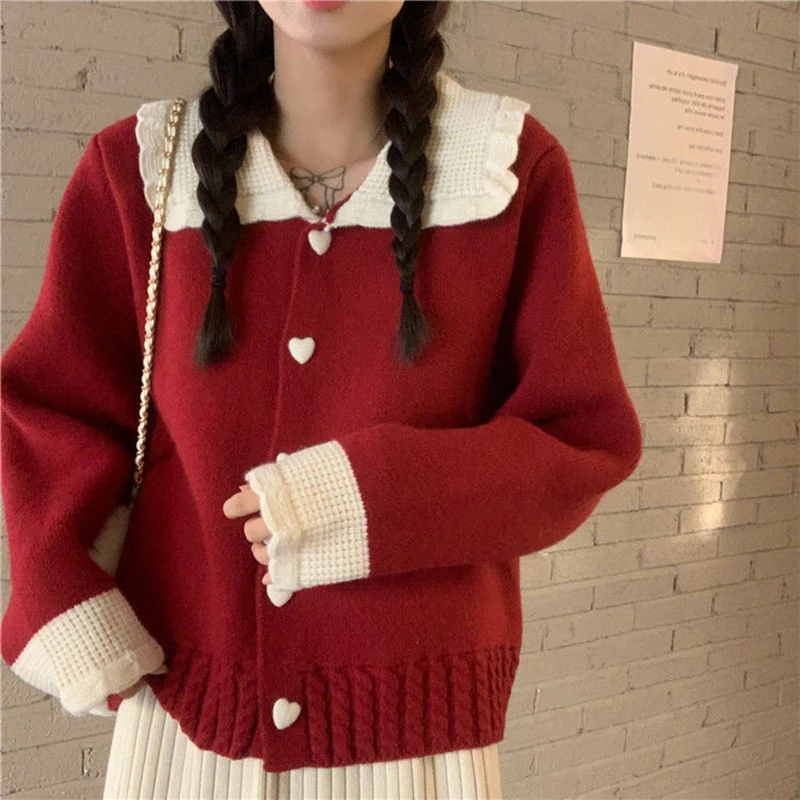 Heart Buttons Turn Down Collar Cardigans Women Christmas Patchwork Long Sleeve Sweaters Woman Korean Knitting Cardigan Female
Heart Buttons Turn Down Collar Cardigans Women Christmas Patchwork Long Sleeve Sweaters Woman Korean Knitting Cardigan Female