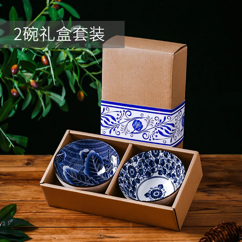 Blue and white porcelain tableware set ceramic bowl gift box Japanese tableware set plate set 
Blue and white porcelain tableware set ceramic bowl gift box Japanese tableware set plate set
