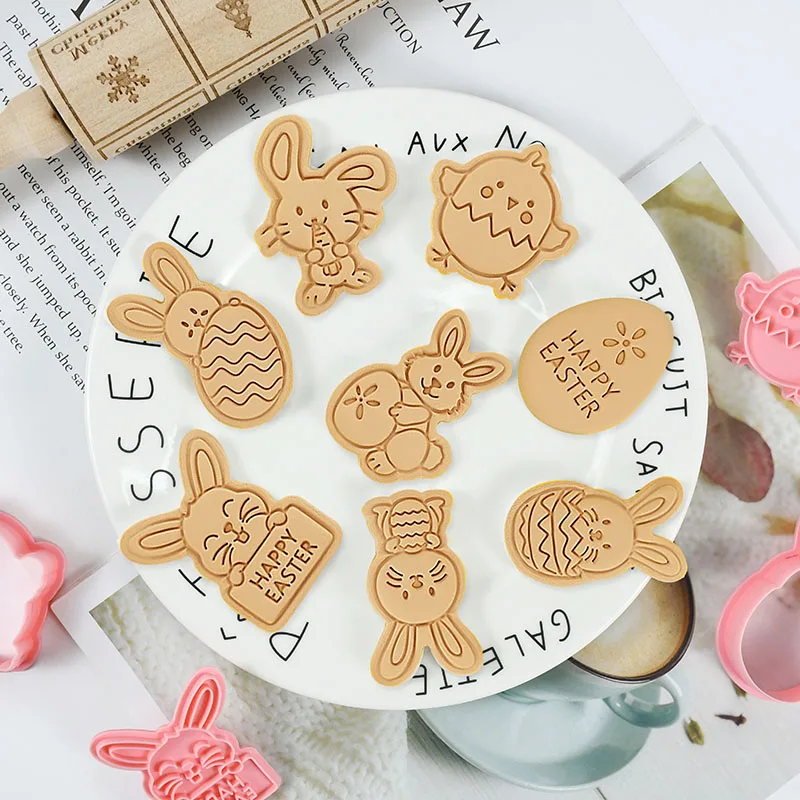 

8Pcs/Box DIY Easter Biscuit Mould Cookie Cutter Biscuits Mold ABS Plastic Baking Mould Cookie Decorating Tools Easter Decor