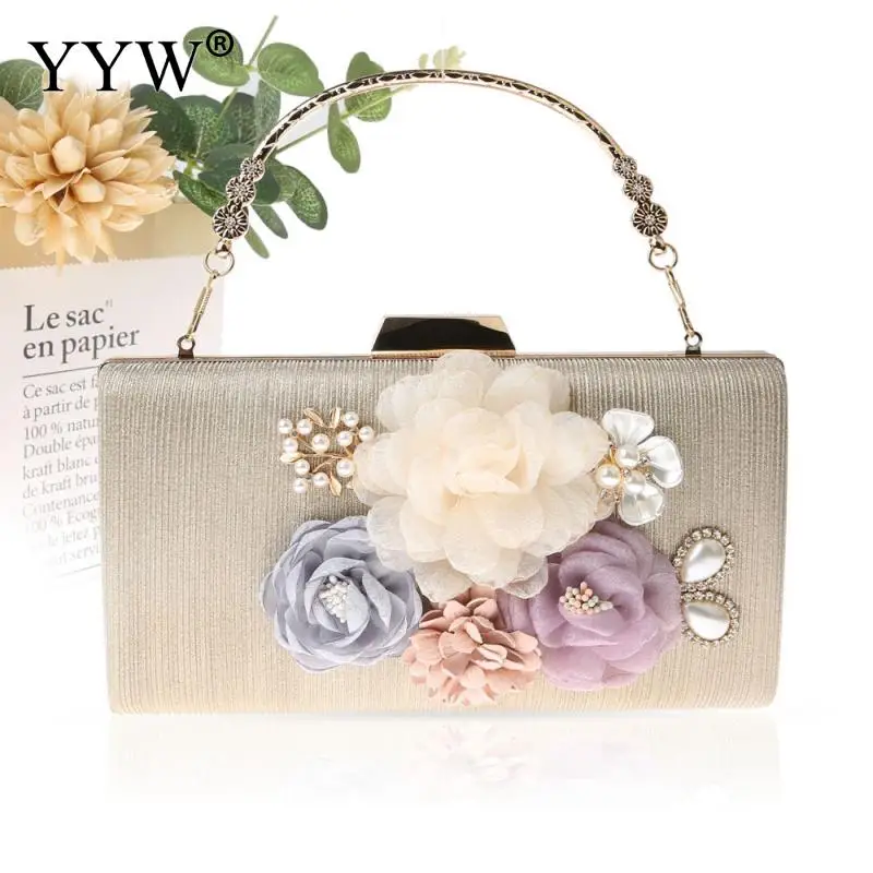 

Винтажный вечерний свадебный клатч для женщин, элегантные сумки с цветочной аппликацией, с цепочкой и жемчугом, модные дизайнерские дамские сумочки